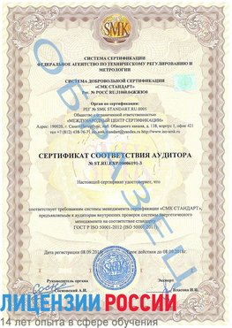 Образец сертификата соответствия аудитора №ST.RU.EXP.00006191-3 Канск Сертификат ISO 50001